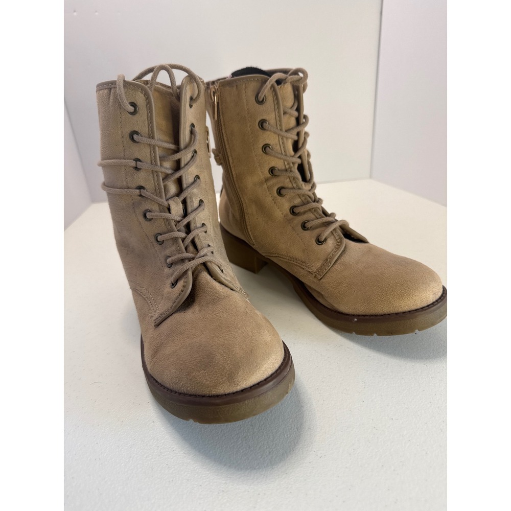 Rock & Candy by Zigi Hurley Tan Lace Up Combat Boots Side Zip Women 8.5